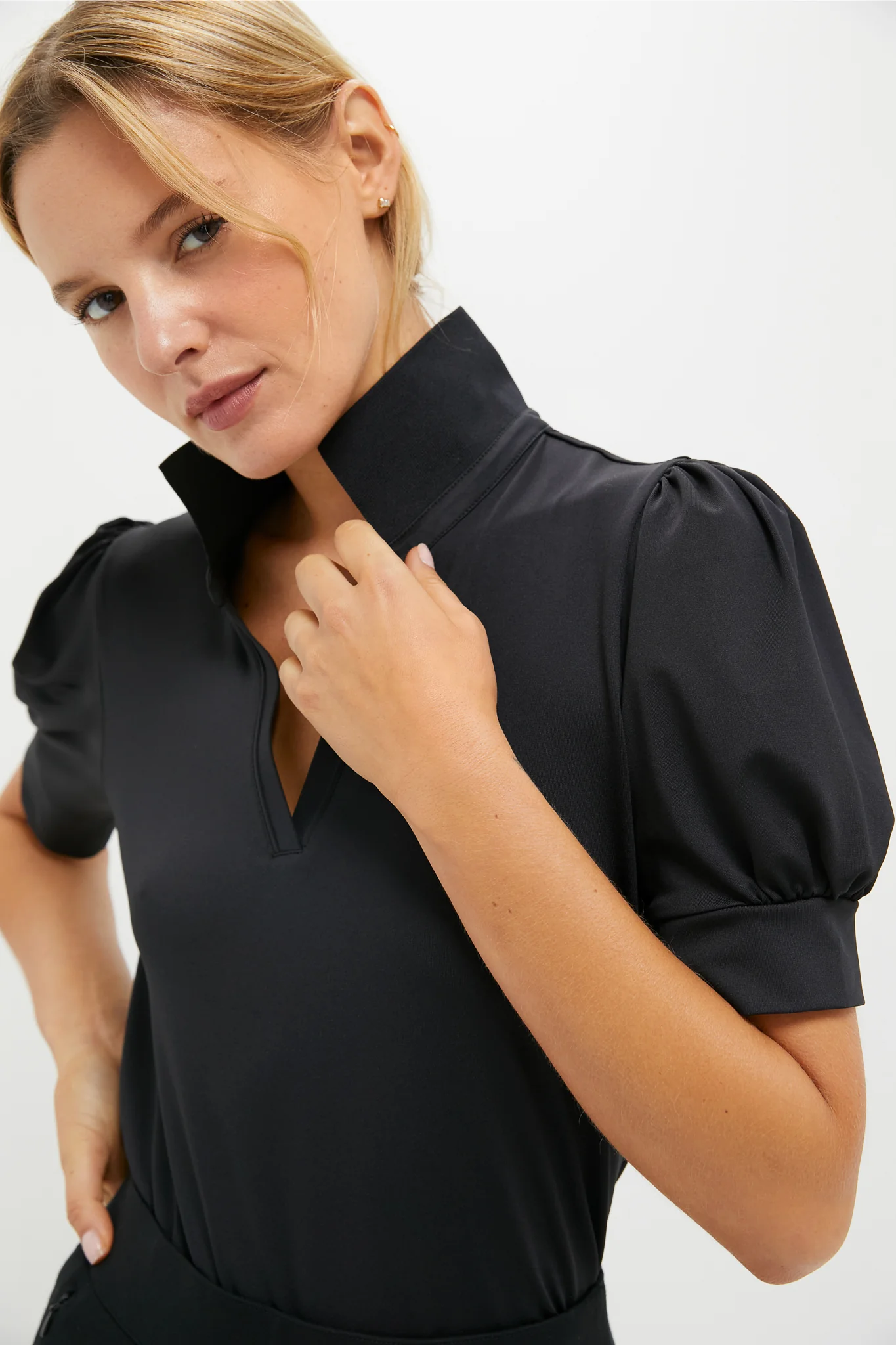 Black Puff Sleeve Performance Jersey Caroline Polo - Image 5