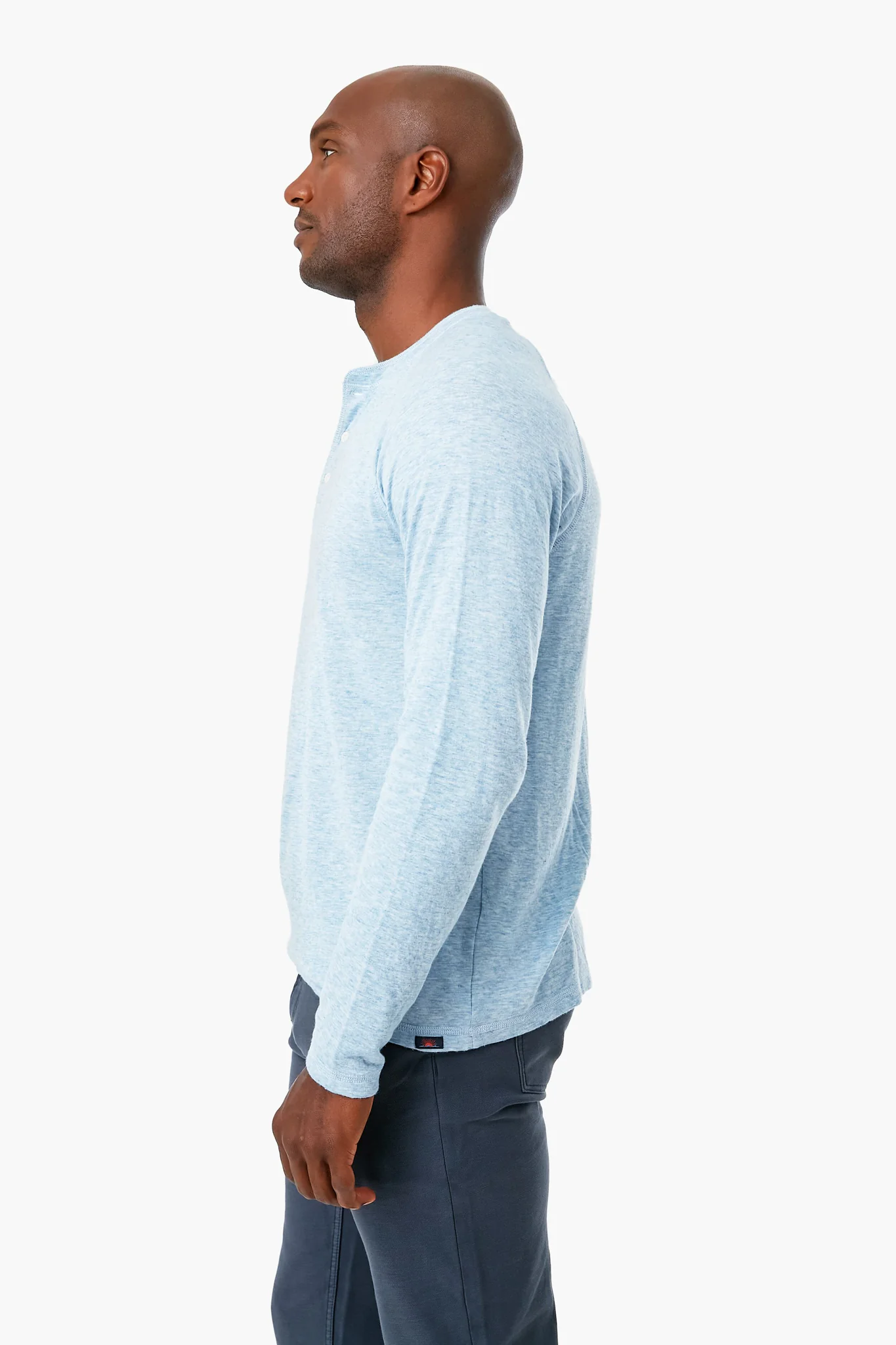 Light Blue Heather Cloud Long Sleeve Henley - Image 4