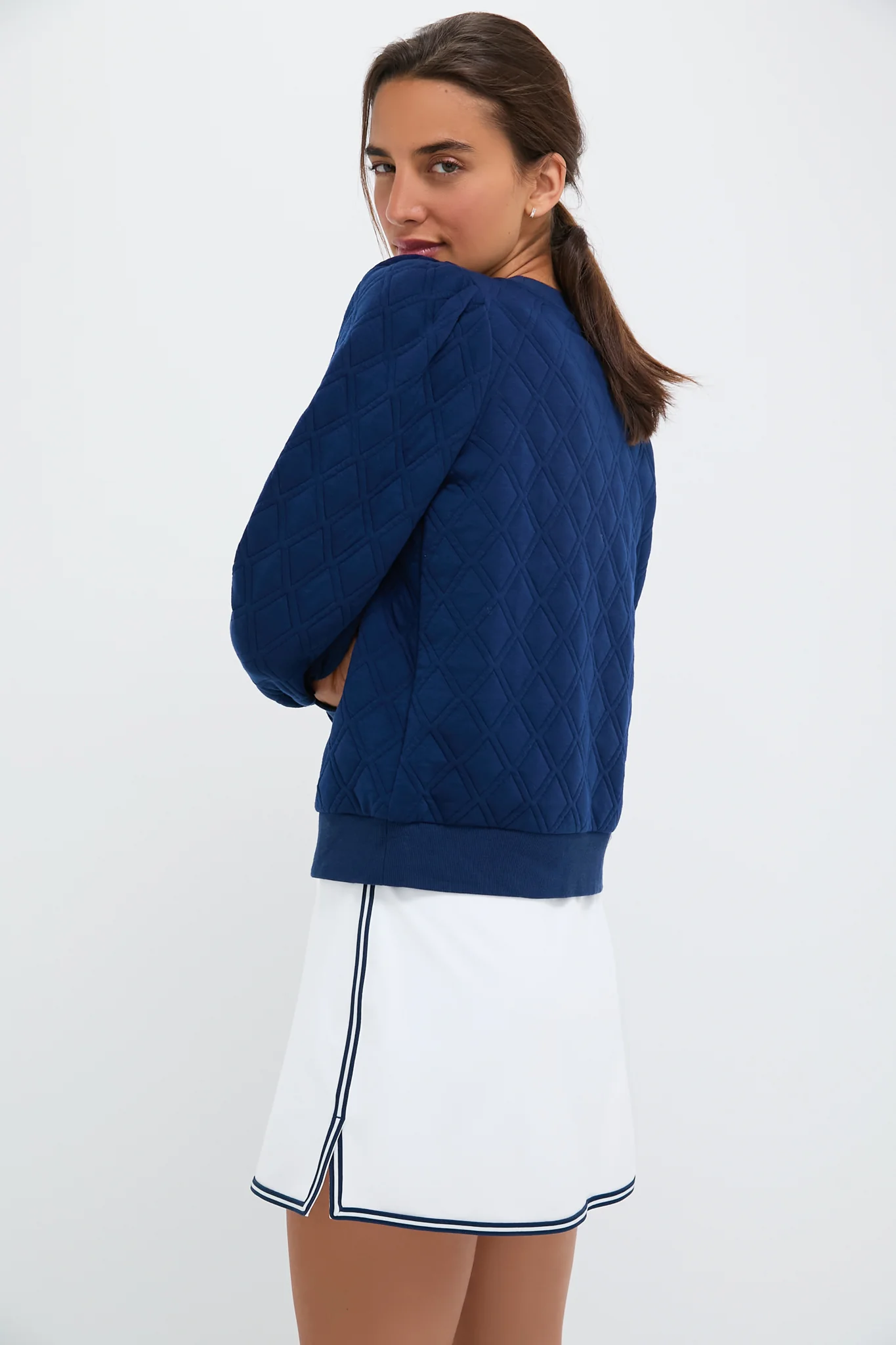 Navy Puff Sleeve Quilted Stretch Campbell Pullover - Image 4