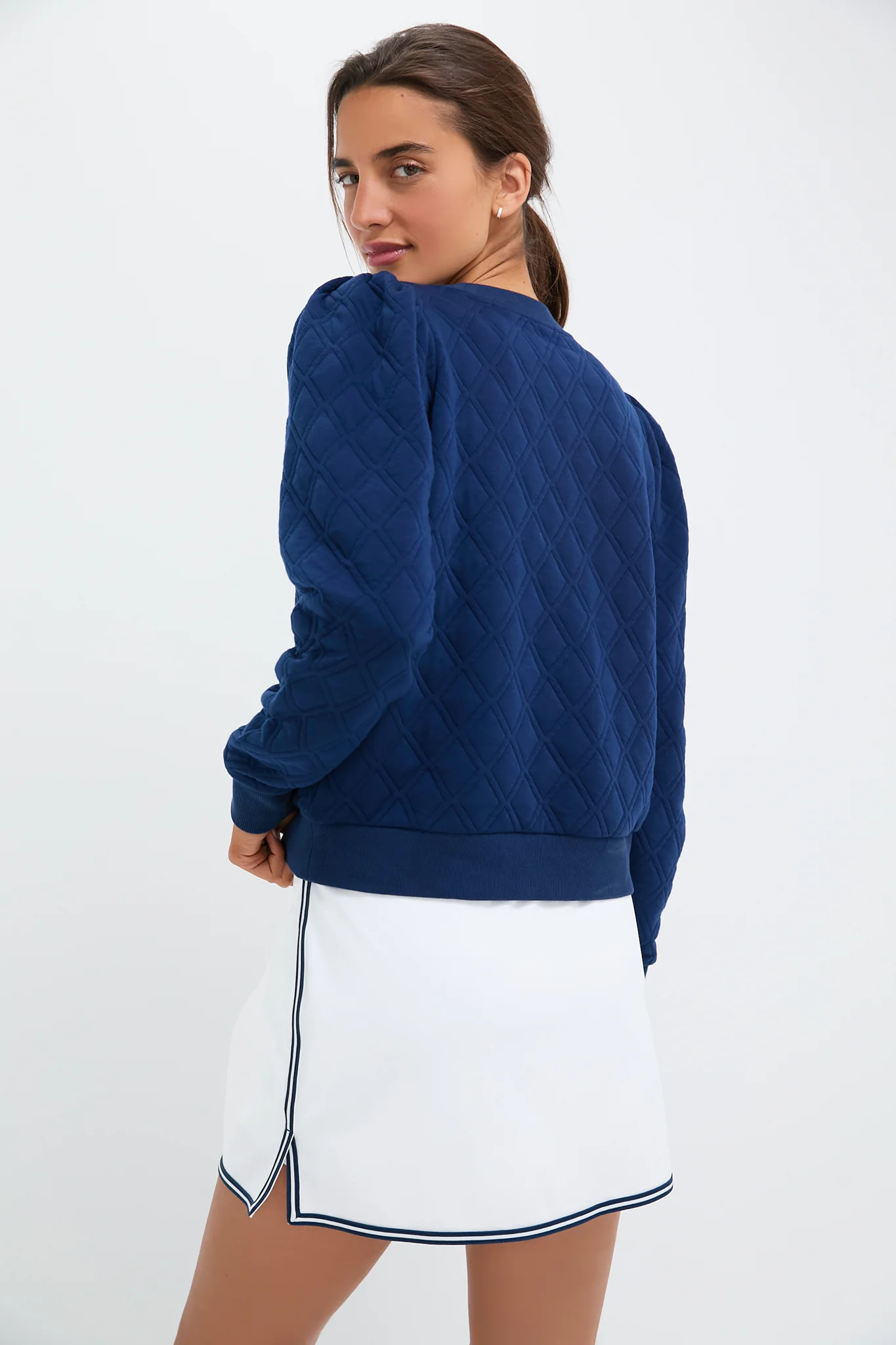 Navy Puff Sleeve Quilted Stretch Campbell Pullover - Image 5