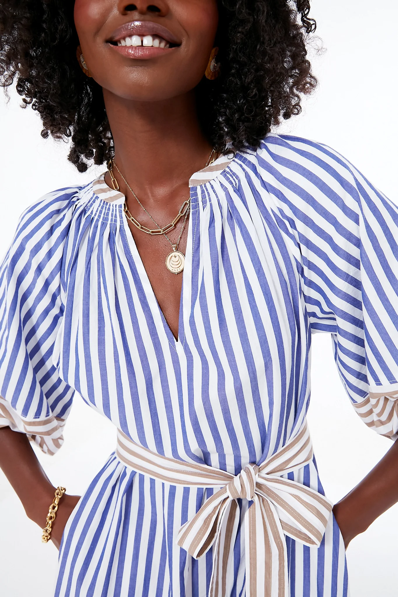 Tan and Blue Stripe Combo Sun Mesa Midi - Image 5