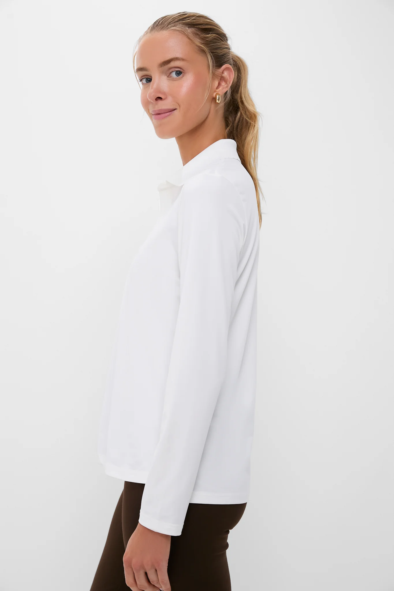 White Long Sleeve Performance Jersey Caroline Polo - Image 3