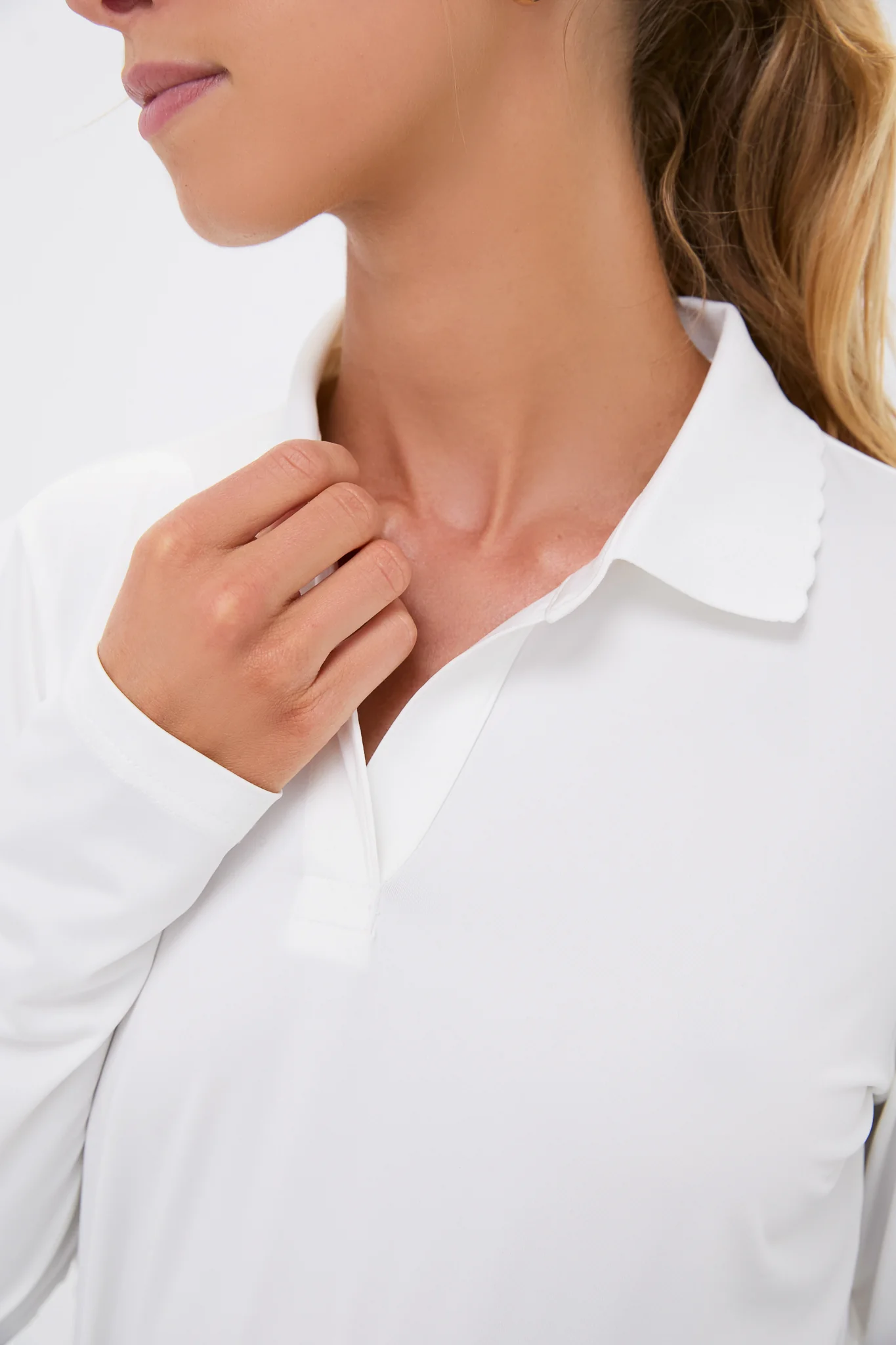 White Long Sleeve Performance Jersey Caroline Polo - Image 5