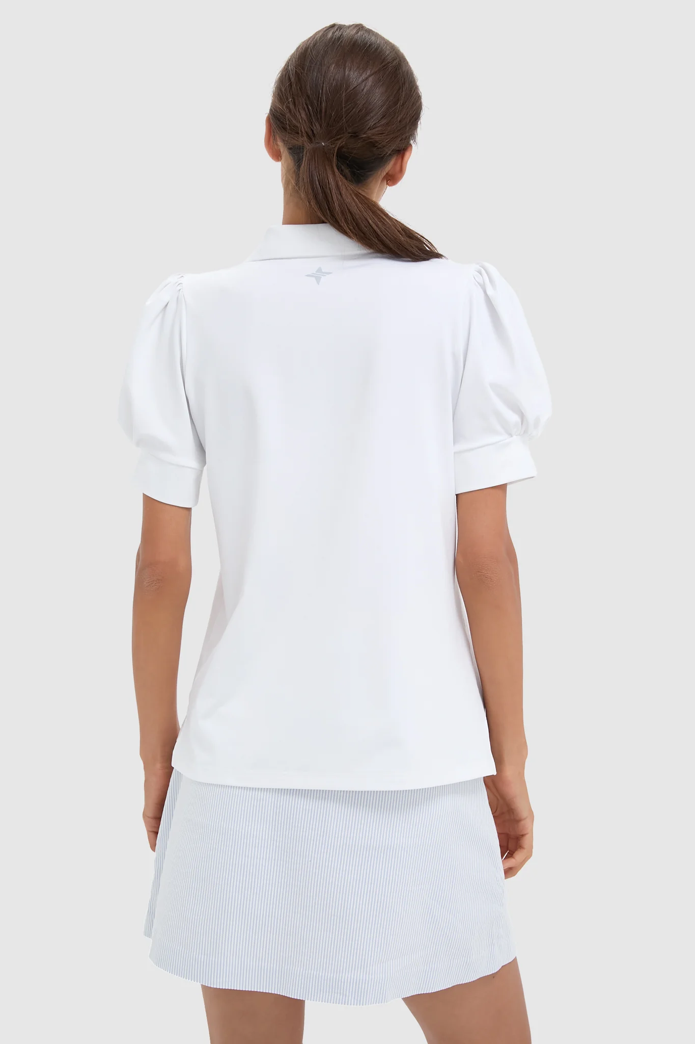 White Puff Sleeve Performance Jersey Caroline Polo - Image 4